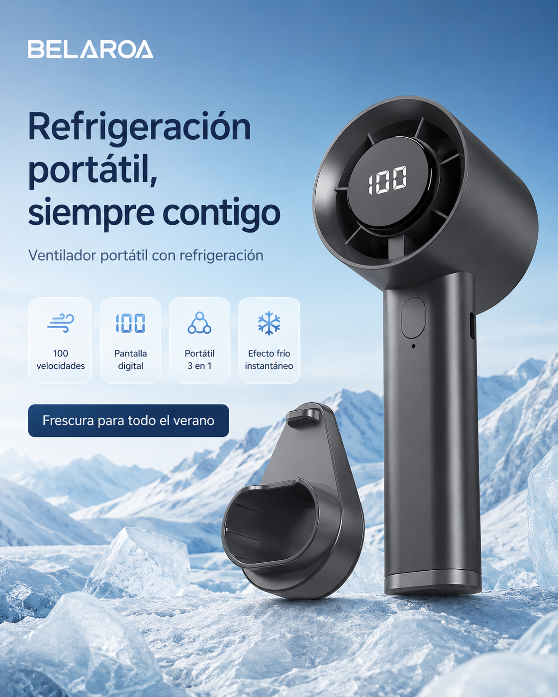 Ventilador Portátil Ultrapotente: Enfriamiento Instantáneo con Pantalla LED Digital (100 Velocidades)