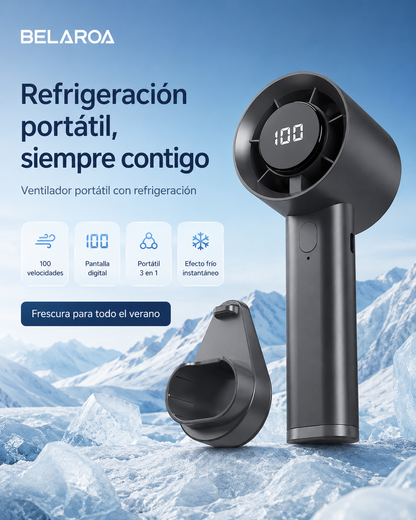 Ventilador Portátil Ultrapotente: Enfriamiento Instantáneo con Pantalla LED Digital (100 Velocidades)