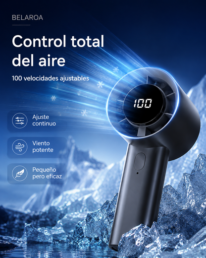 Ventilador Portátil Ultrapotente: Enfriamiento Instantáneo con Pantalla LED Digital (100 Velocidades)