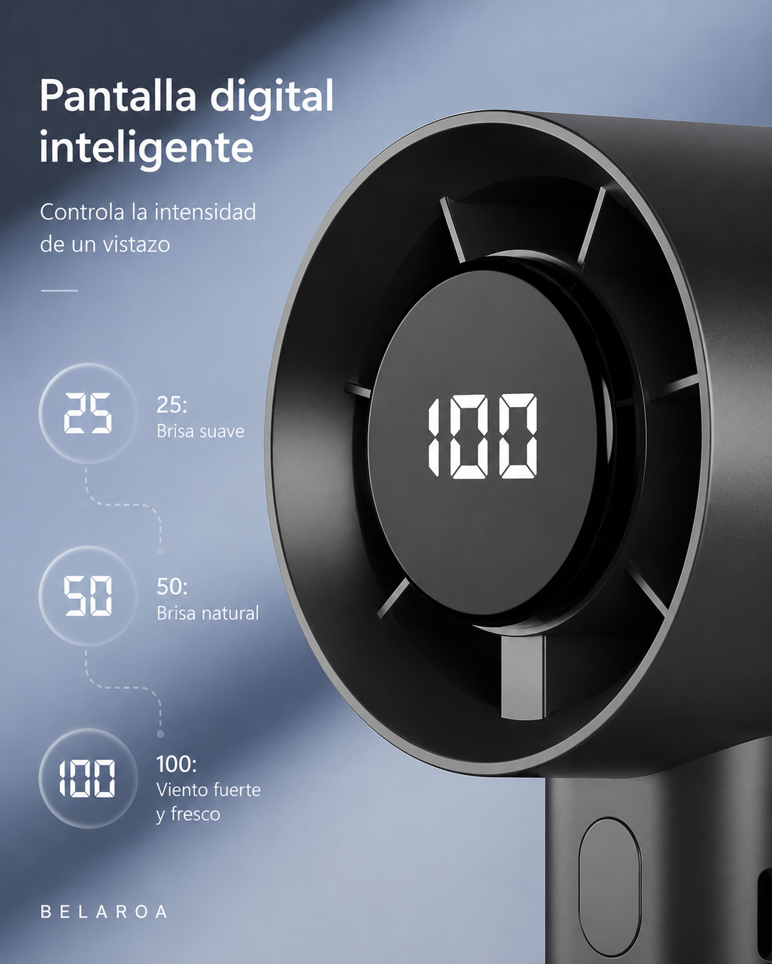 Ventilador Portátil Ultrapotente: Enfriamiento Instantáneo con Pantalla LED Digital (100 Velocidades)