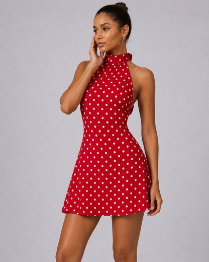 Polka Dot Halter Mini Dress