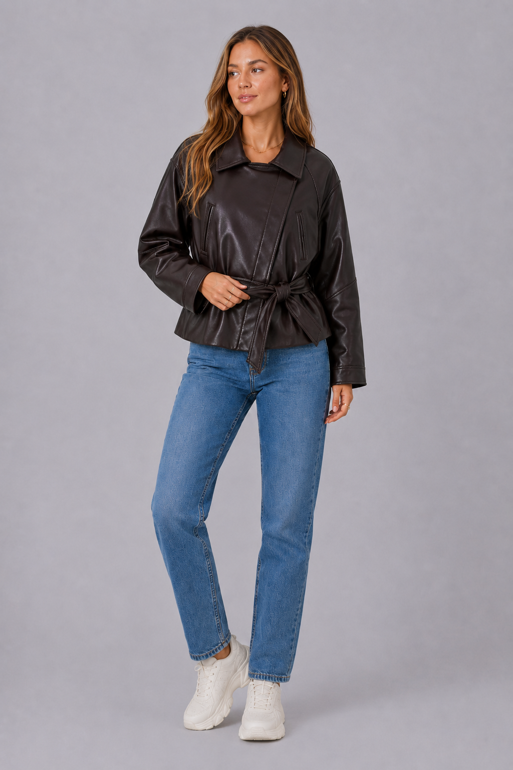 Vintage Faux Leather Cropped Trench