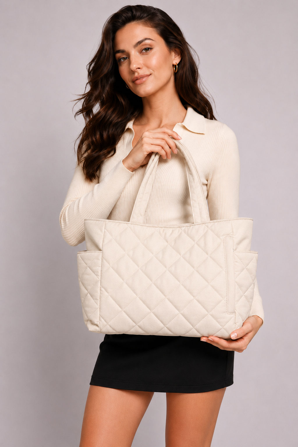 Chic Cream Puffer Tote