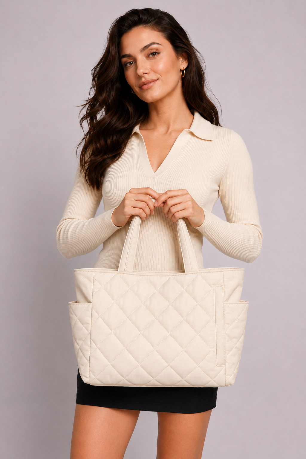 Chic Cream Puffer Tote