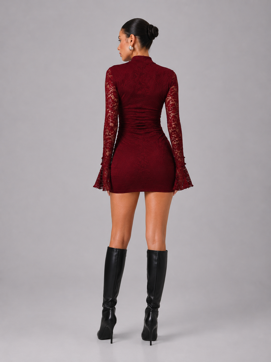 Sheer Lace Flare Sleeve Dress