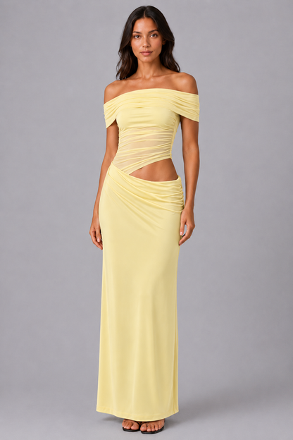 Ruched Mesh Maxi Dress