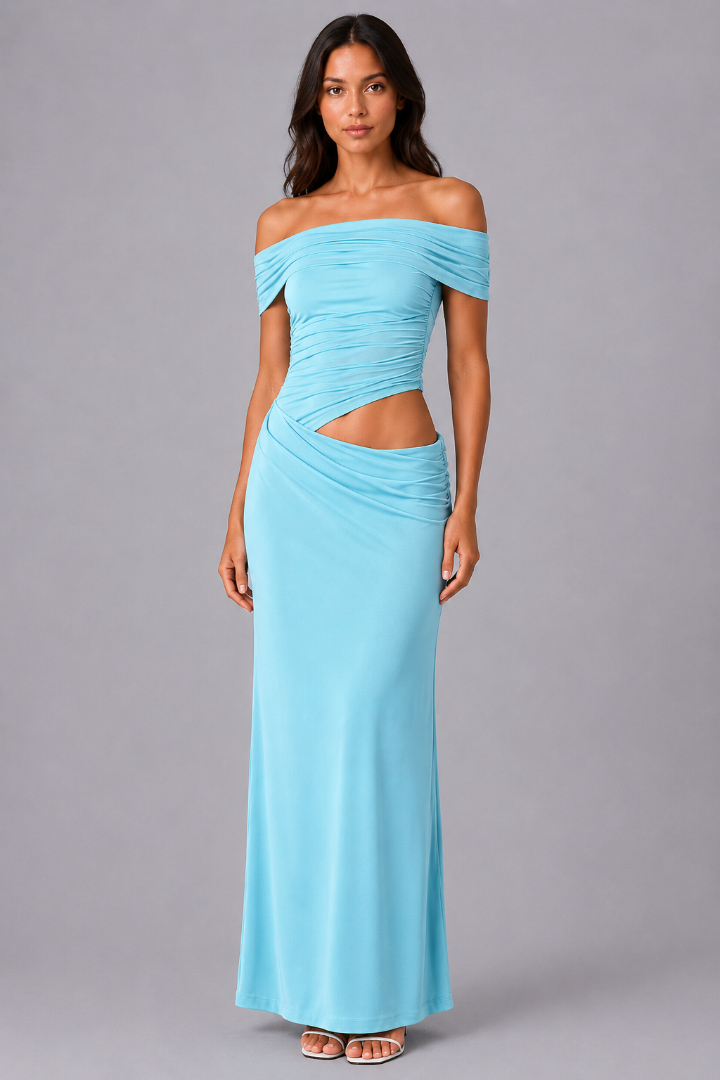 Ruched Mesh Maxi Dress