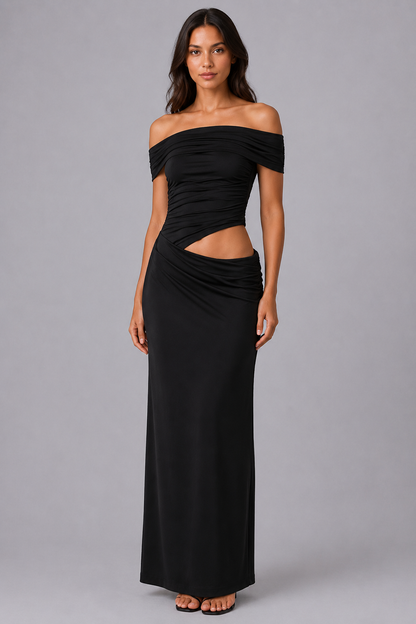 Ruched Mesh Maxi Dress