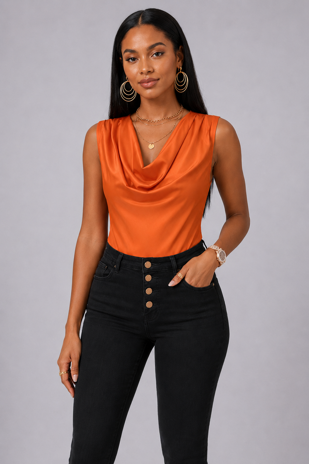 Satin Cowl Top