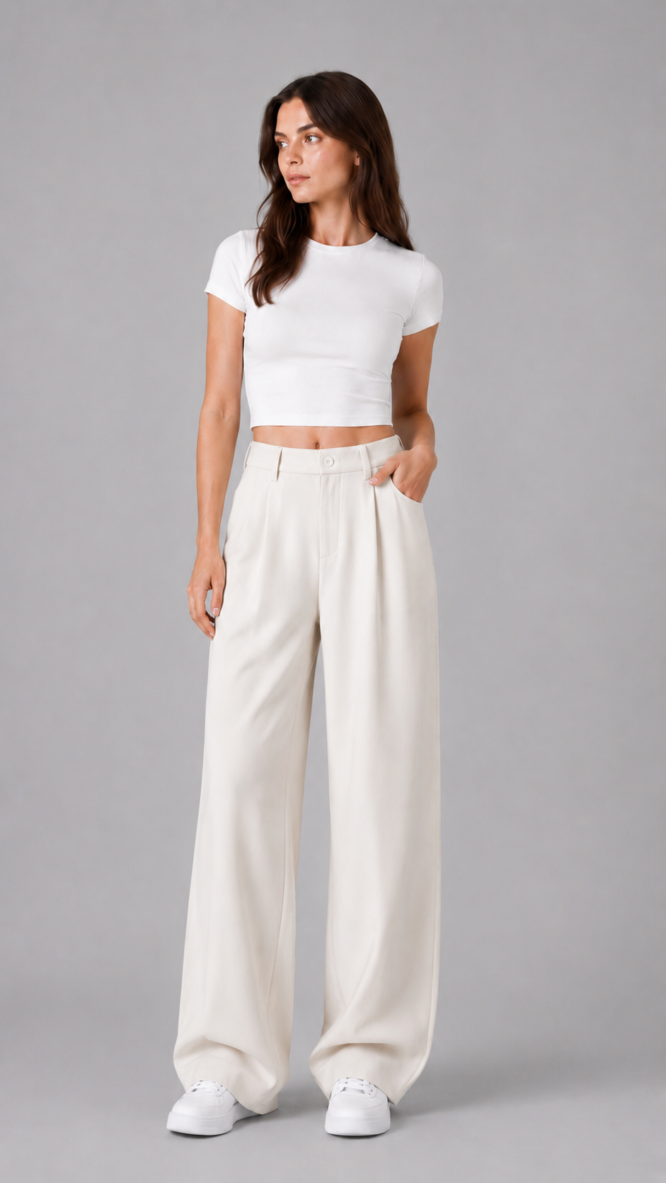 High-Waist Woolen Wide Leg Trousers